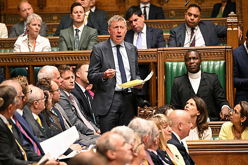 James energetically making a point in a House of Commons debate